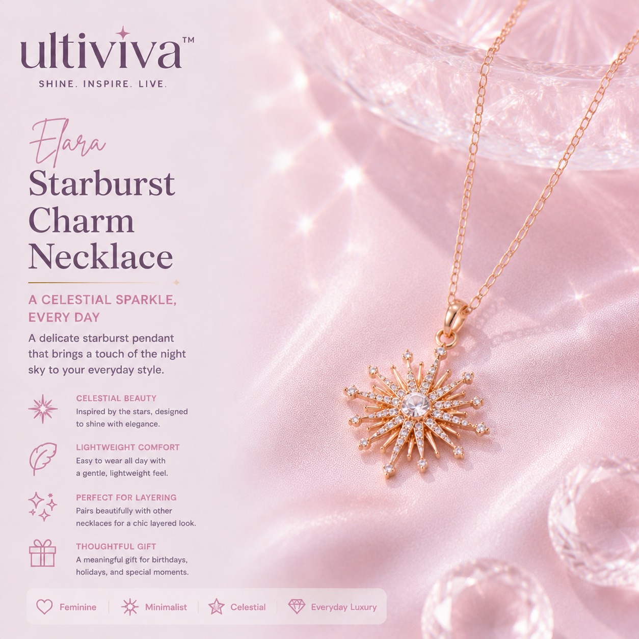 Ultiviva™ Elara Starburst Charm Necklace
