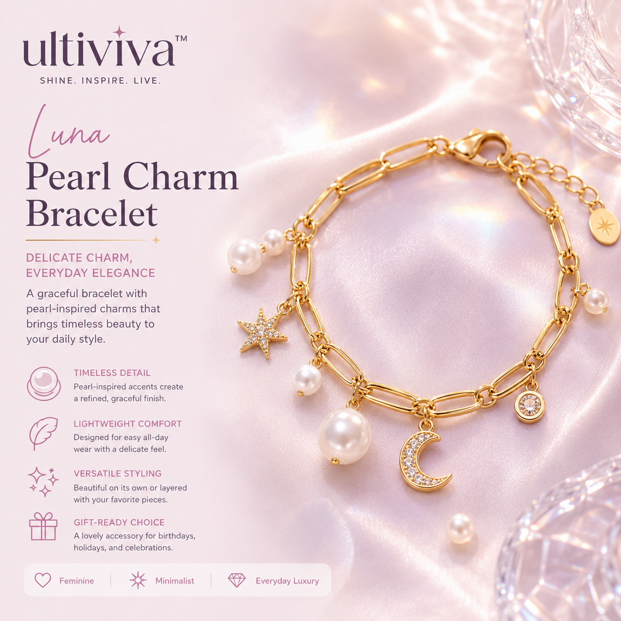 Ultiviva™ Luna Pearl Charm Bracelet