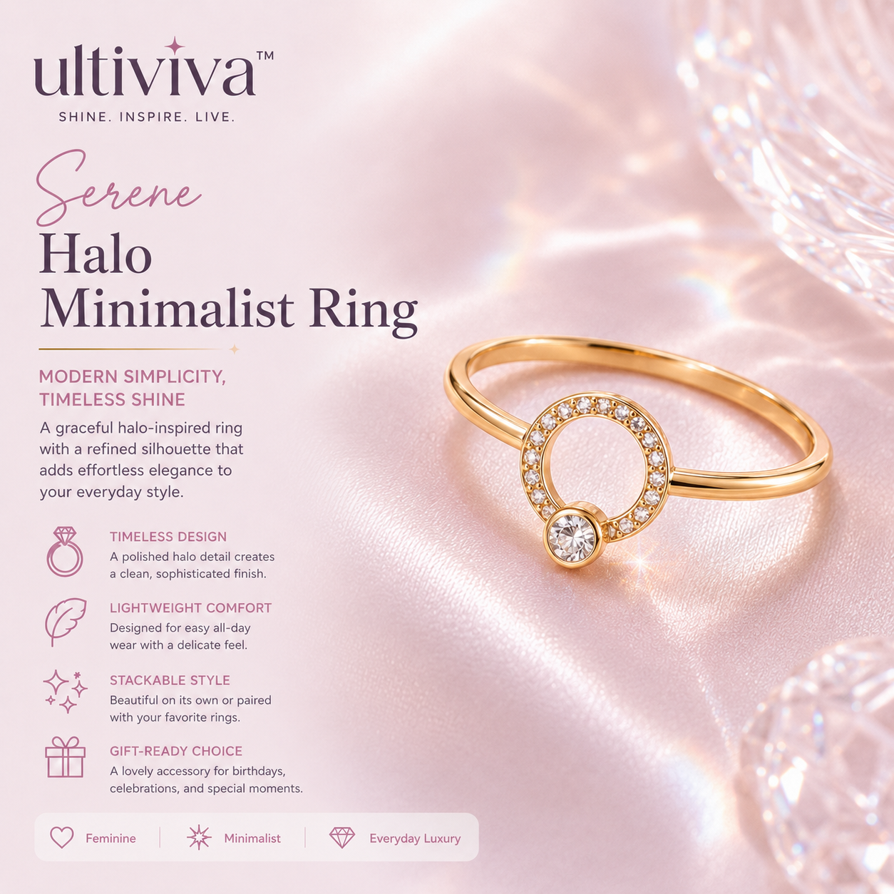Ultiviva™ Serene Halo Minimalist Ring