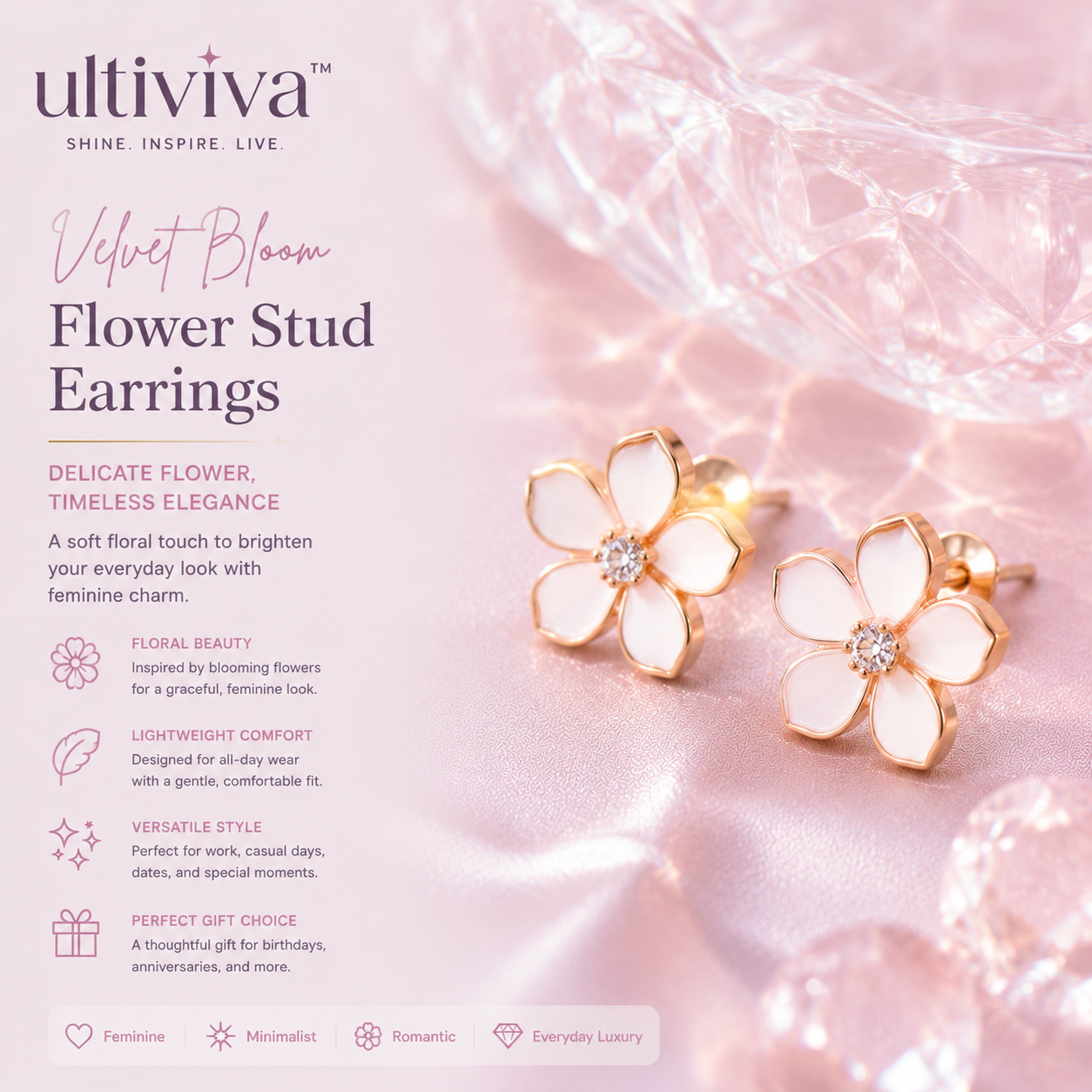 Ultiviva™ Velvet Bloom Flower Stud Earrings