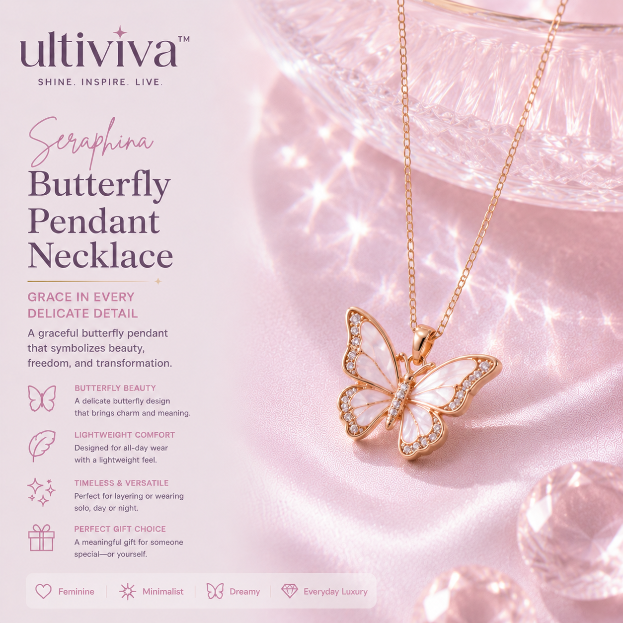 Ultiviva™ Seraphina Butterfly Pendant Necklace